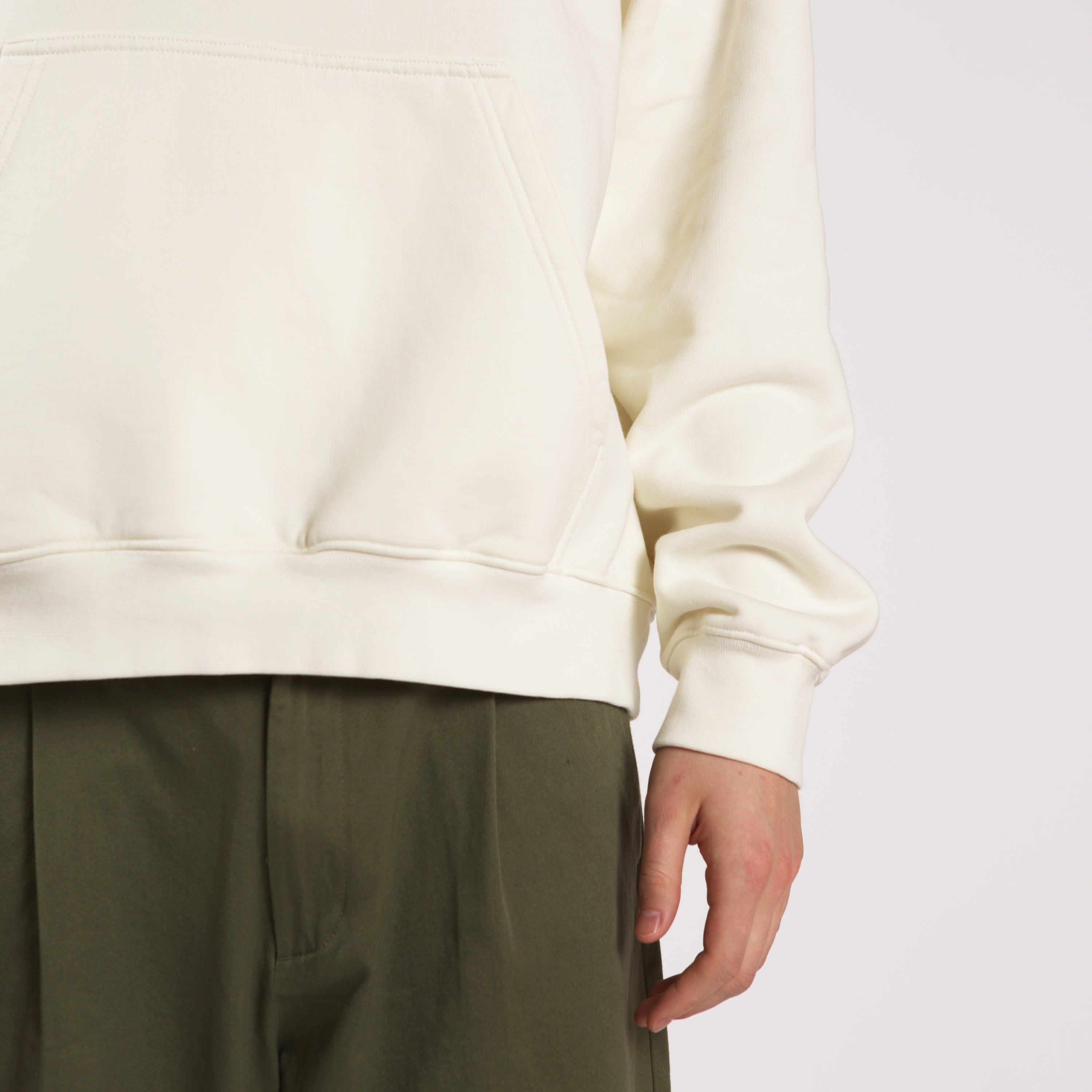 Detail of heavyweight fleeceback hoodie, premium blank by ArchesGlobal.co.